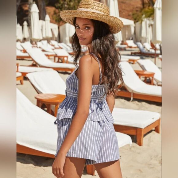 NWT English Factor Blue & White Striped Peplum Tank Top (L) - Picture 2 of 9